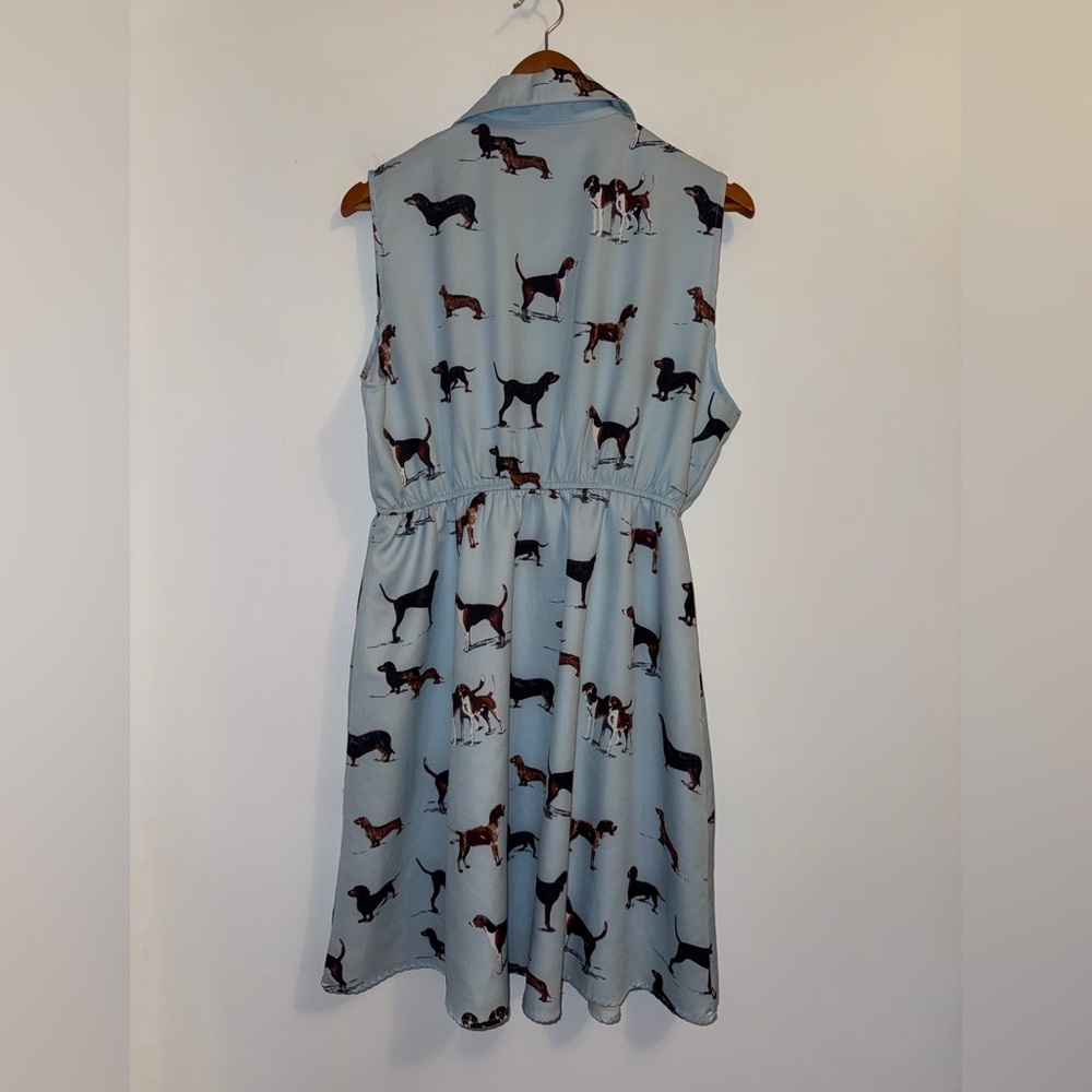 🐶 LaVieLente Sleeveless Dog Print Shirt Dress Light Blue Collared Mini Size XXL - Picture 9 of 15